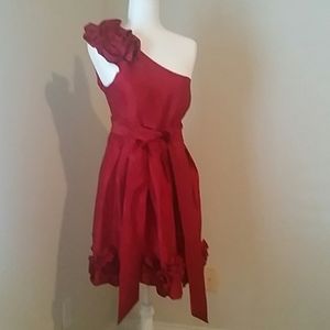 Daisy red party dress one shoulder L
